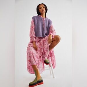 XS Free People Boho Pink Floral Feelin Groovy Maxi Dress